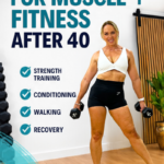 Woman over 40 holding dumbbells at her shoulders in a home gym, with the words Strength or Cardio After 40? Why I'm no longer treating them the same
