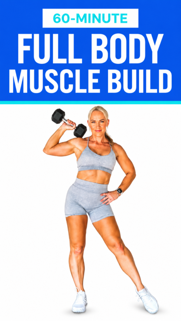 Full body strength workout for women over 40 with dumbbells