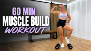 Penny doing a 60 minute muscle building workout at home in her garage