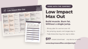 Low impact workout plan for women over 40, the Low Impact Max Out 28 day program banner