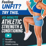 Penny from Garage Fitness Girl holding dumbbells in a 40 minute athletic strength and conditioning workout for women over 40