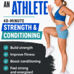 Penny from Garage Fitness Girl holding dumbbells in a 40 minute athletic strength and conditioning workout for women over 40