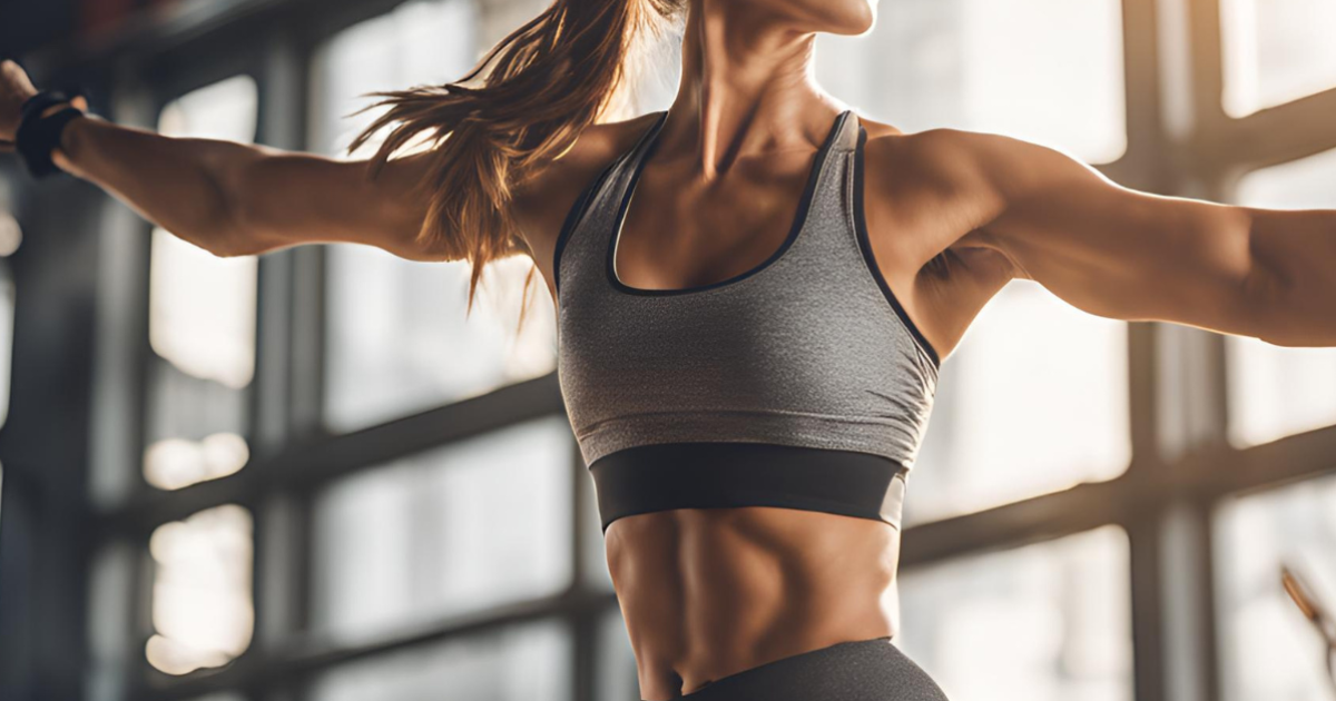 Woman strength training at home with dumbbells to improve physique and build muscle in midlife