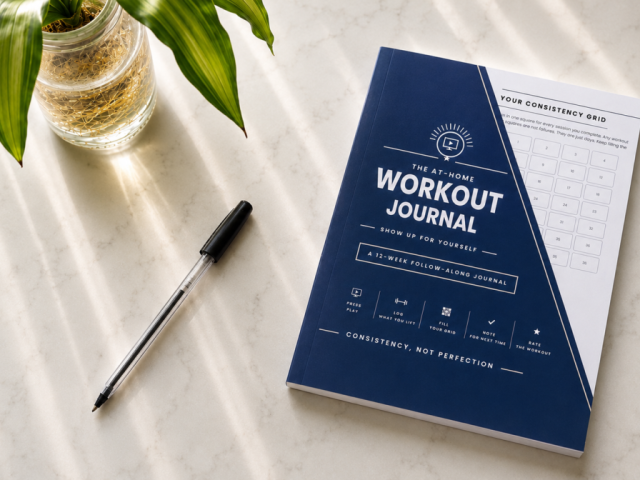 At home workout journal for women over 40 who train at home to videos