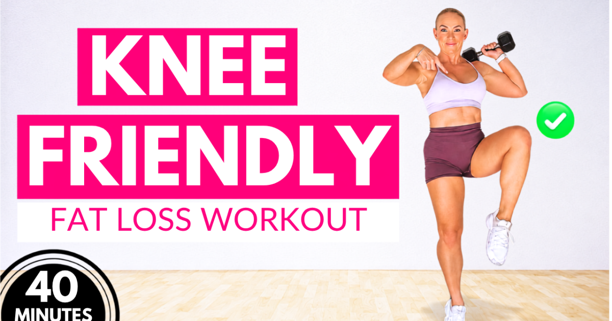 Knee friendly workout women over 40 doing dumbbell exercises