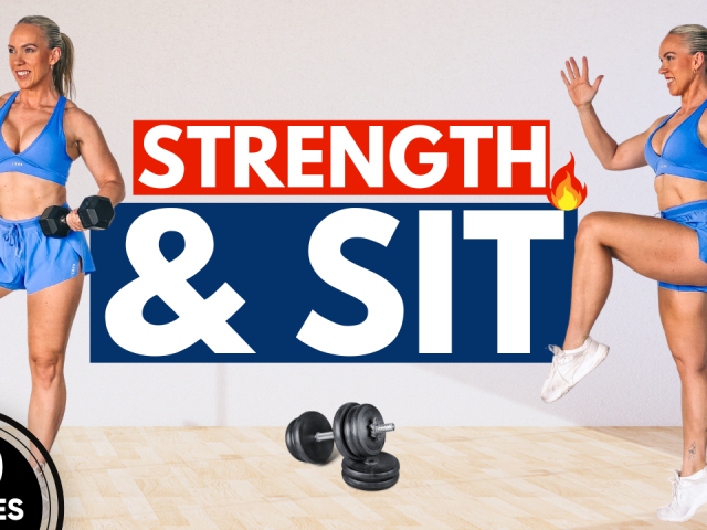 30-minute full body strength and SIT hybrid workout for women 40+ using dumbbells to build muscle, improve metabolism, and increase power.