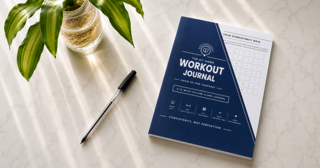 At home workout journal for women over 40 who train at home to videos