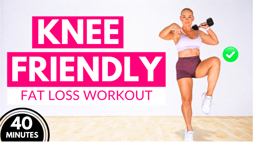 Knee friendly workout women over 40 doing dumbbell exercises