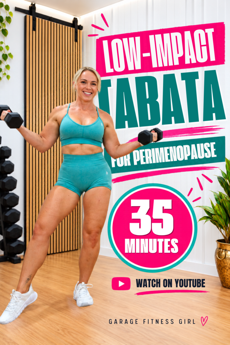 35 minute low impact tabata workout for women over 40 in perimenopause with dumbbells